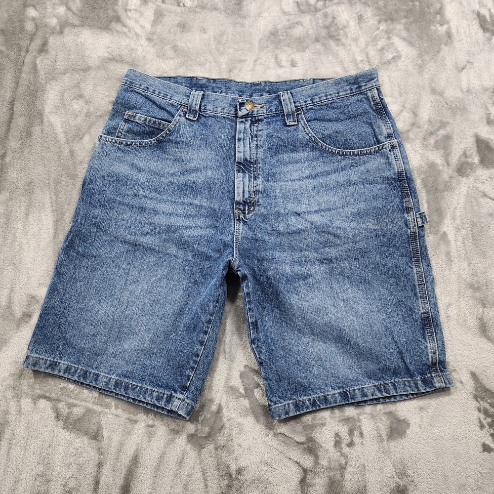Vintage Wrangler Shorts Mens 36 Blue Denim Carpenter Cargo Workwear Utility